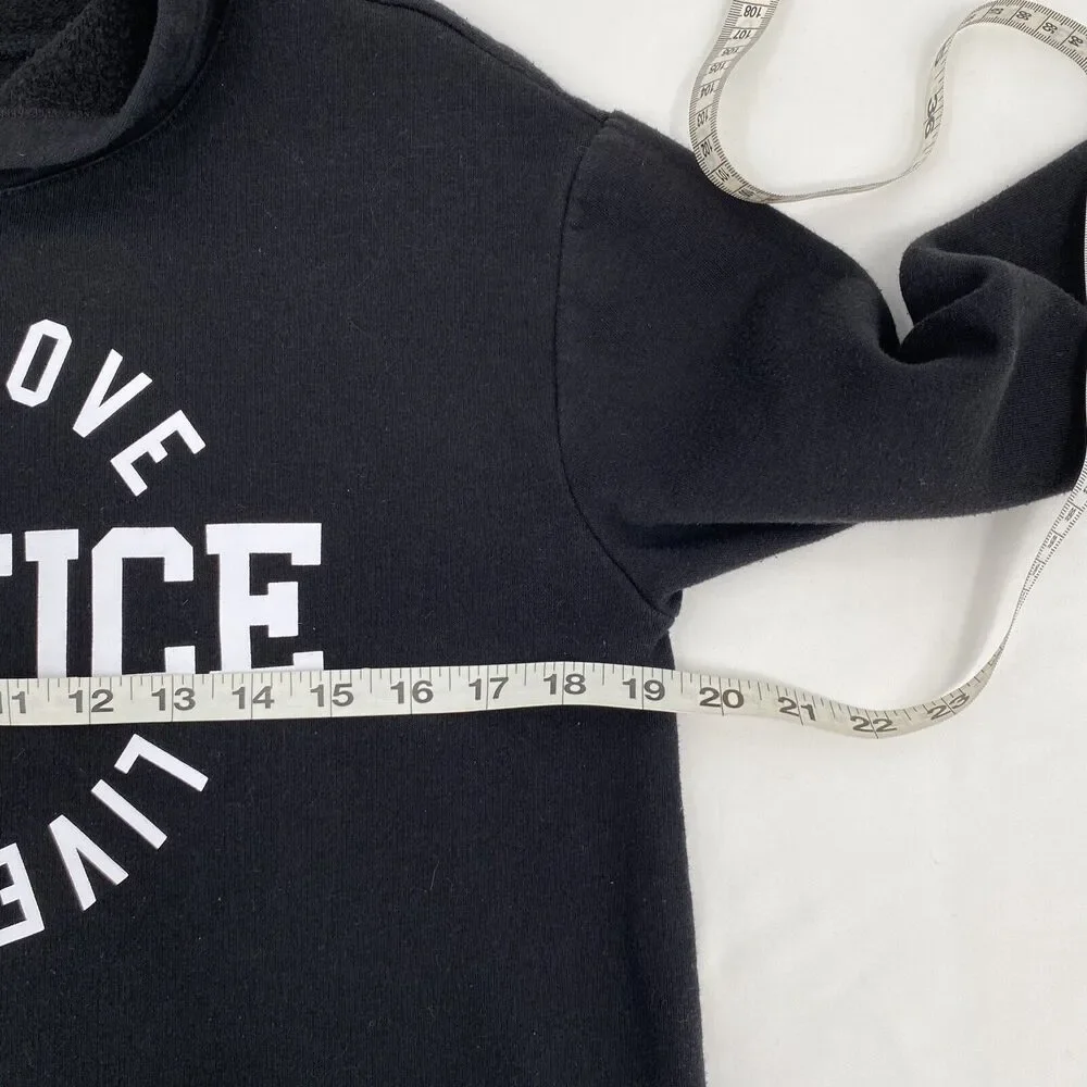 Justice Girl's Live Love Pullover Hoodie Sweatshirt Solid Black Size XL 16/18